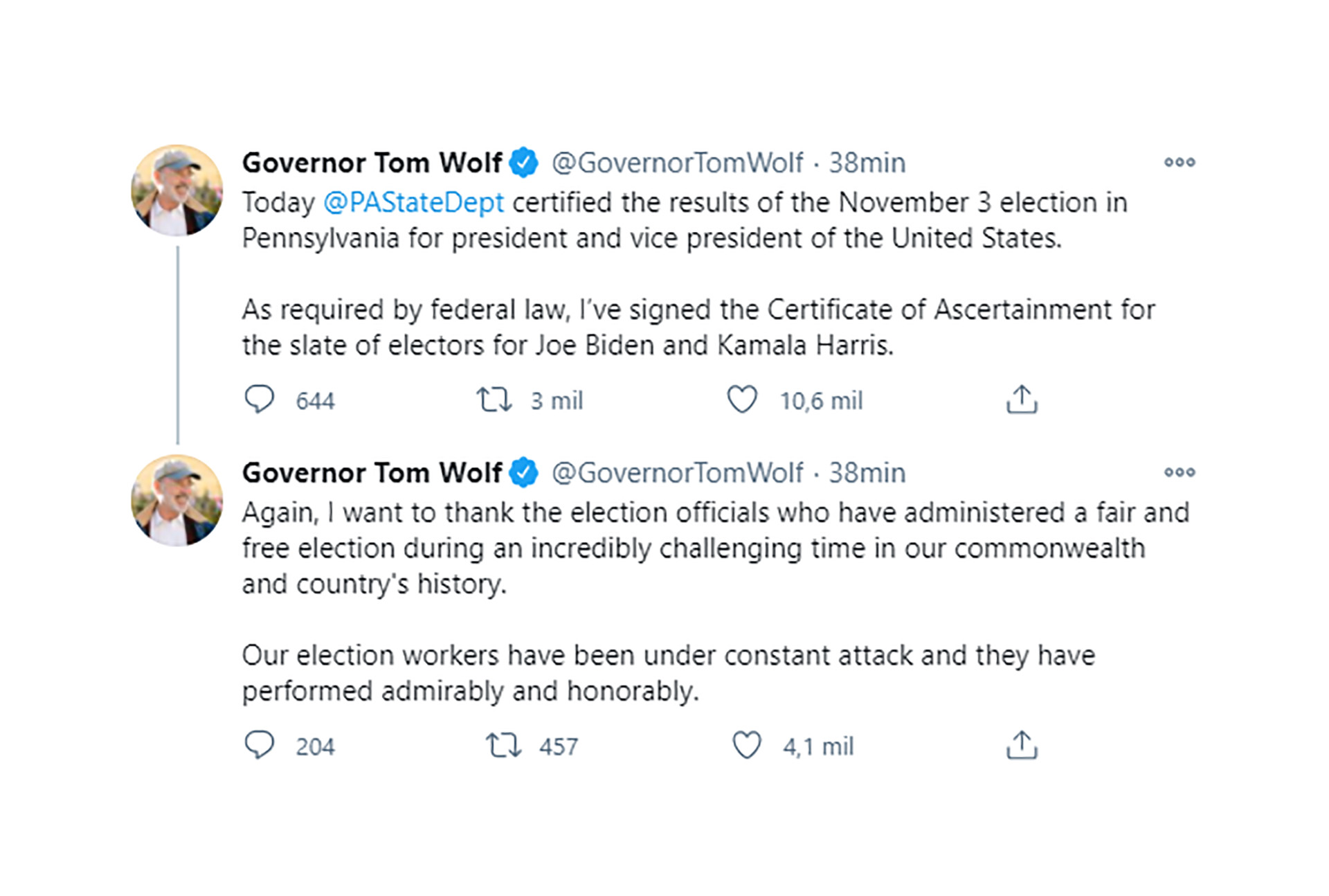 Los tuits del gobernador de Pensilvania
