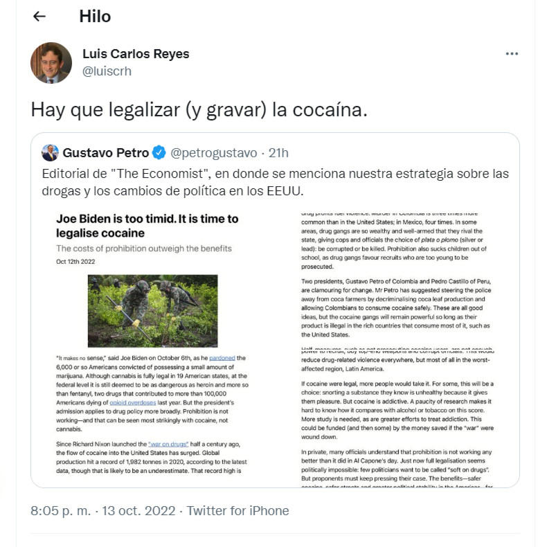 Luis Carlos Reyes, director de la Dian, en Twitter