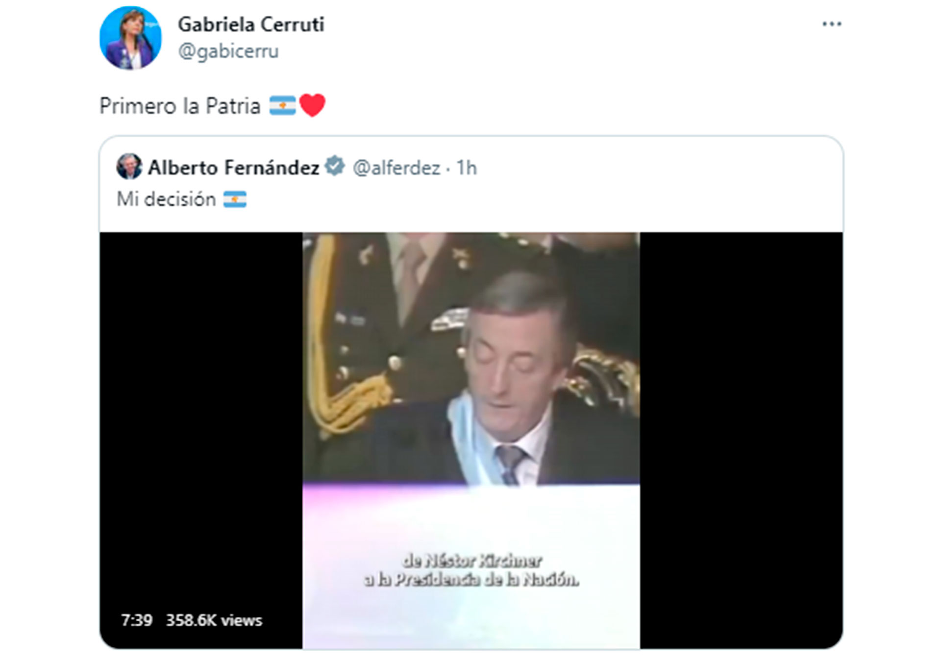 El tuit de la portavoz presidencial, Gabriela Cerruti