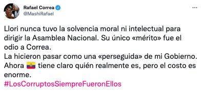 Reacción de Rafael Correa luego de la destitución de Guadalupe Llori