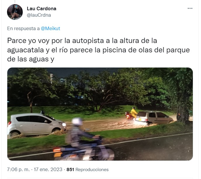 Reacciones a las lluvias en Medellín. (Twitter, @lauCrdna)