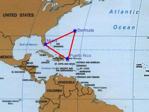 Un mapa que traza el Triángulo de las Bermudas