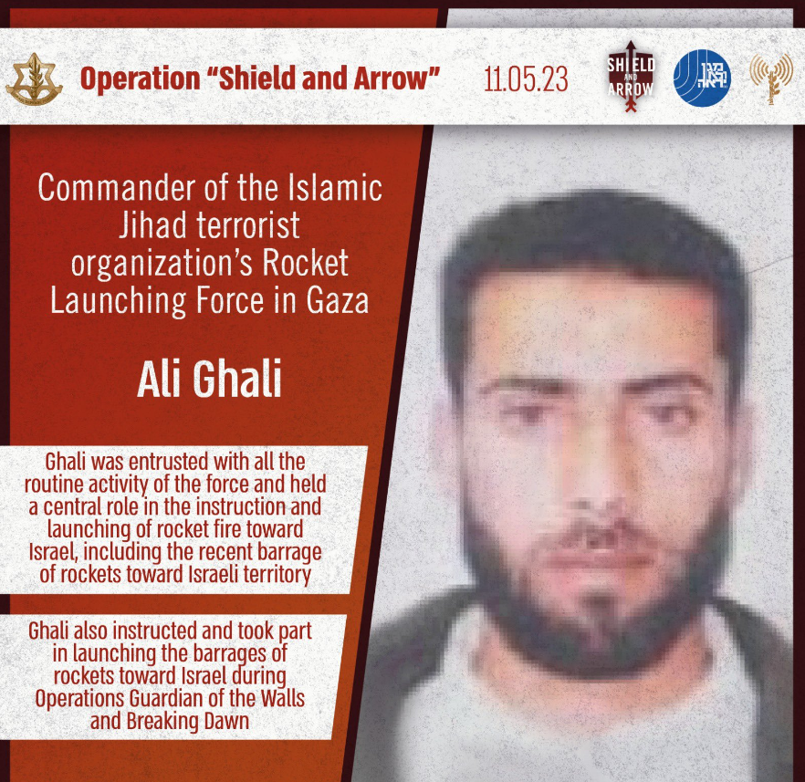 Según informó un vocero de las FDI, el comandante de la fuerza de cohetes de la Yihad Islámica, Ali Ghali, fue abatido producto de los bombardeos. (TWITTER FDI)