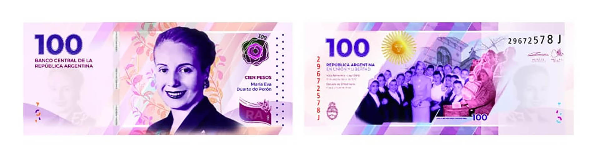 María Eva Duarte de Perón, en el renovado billete de $  100 