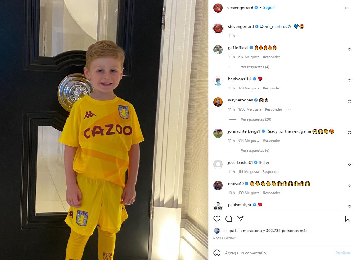 La publicación de Gerrard en apoyo a Dibu Martínez (Instagram)