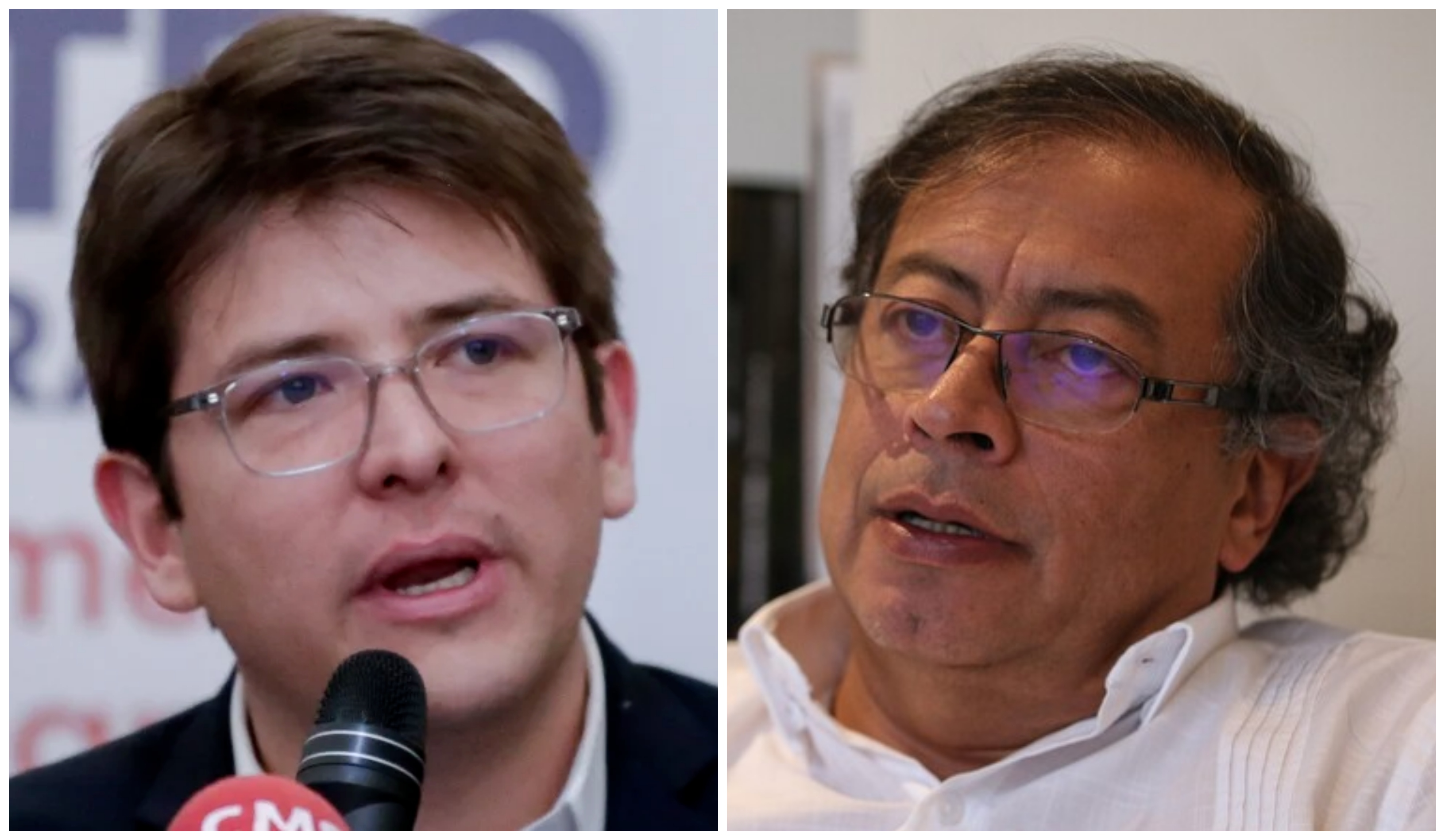 El senador del Centro Democrático, Miguel Uribe Turbay, y el presidente electo Gustavo Petro. Fotos: Colprensa