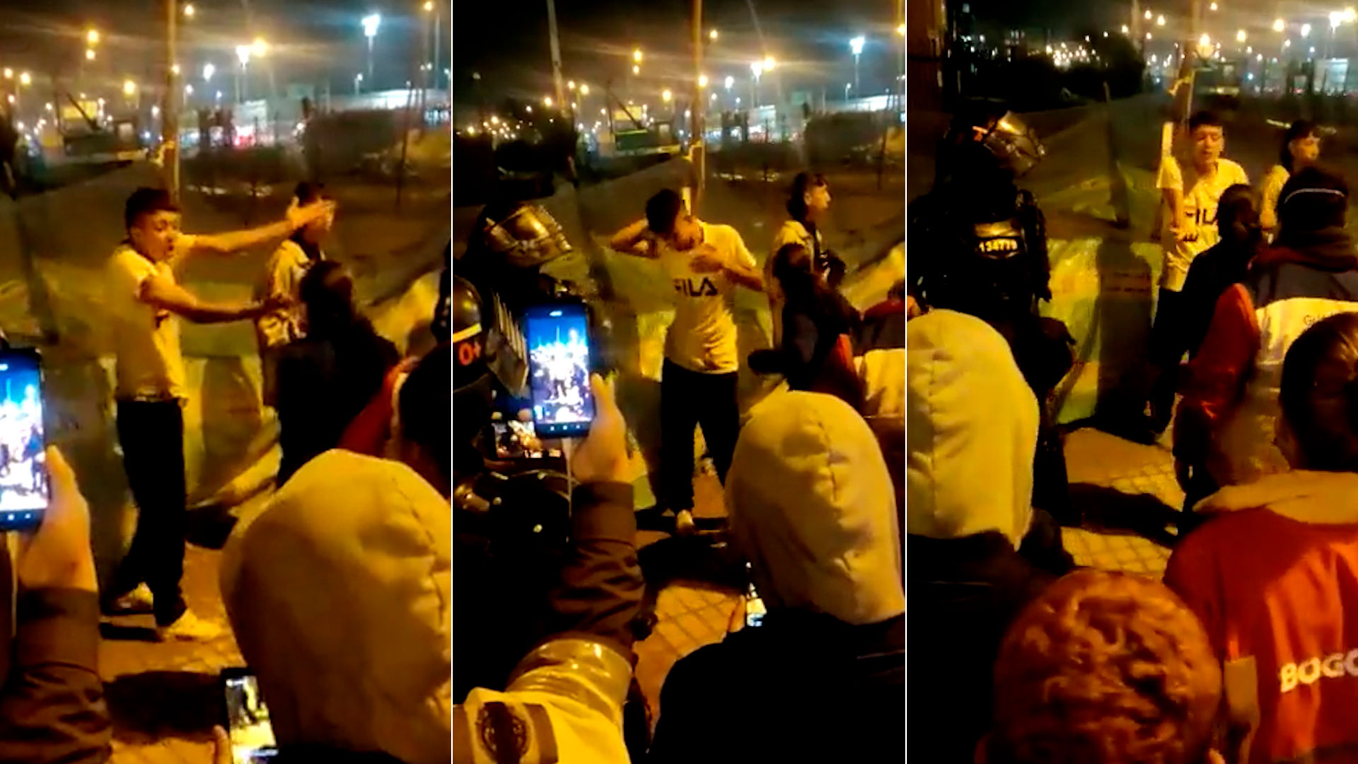 “Su papá es policía”: Video viral de mamá que golpea a su hijo por atacar al Esmad durante las protestas en Bogotá / Captura de pantalla