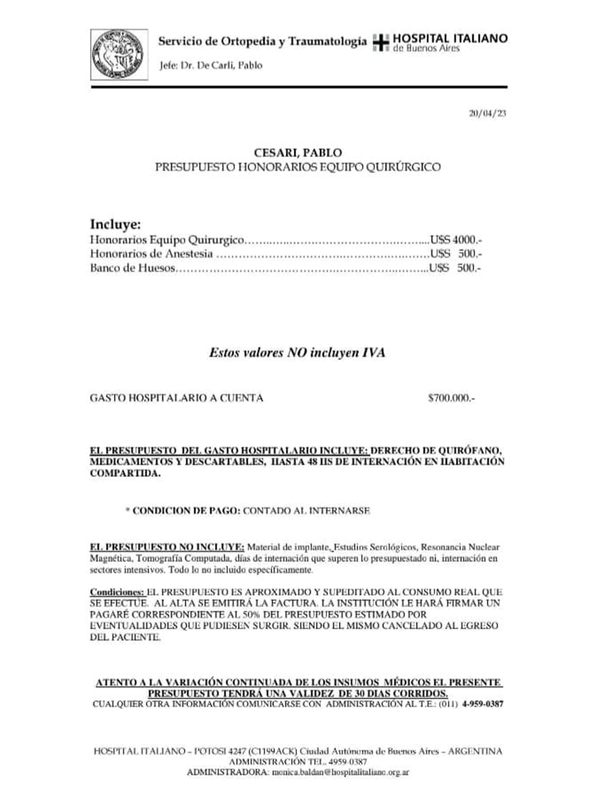 El detalle de la cirugía del joven. 
