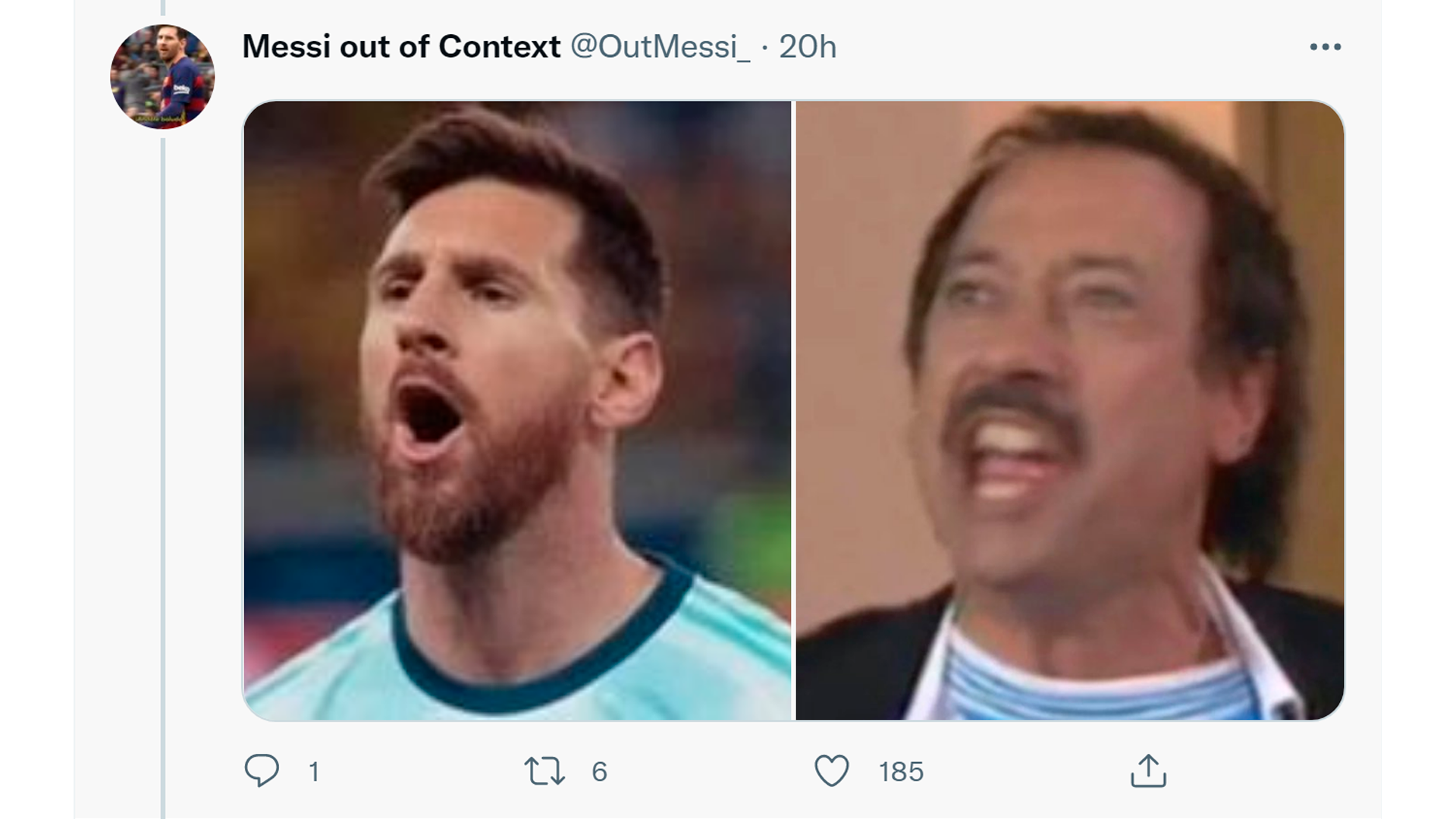 Lionel Messi y Guillermo Francella gritan goles con camisetas celeste y blanca