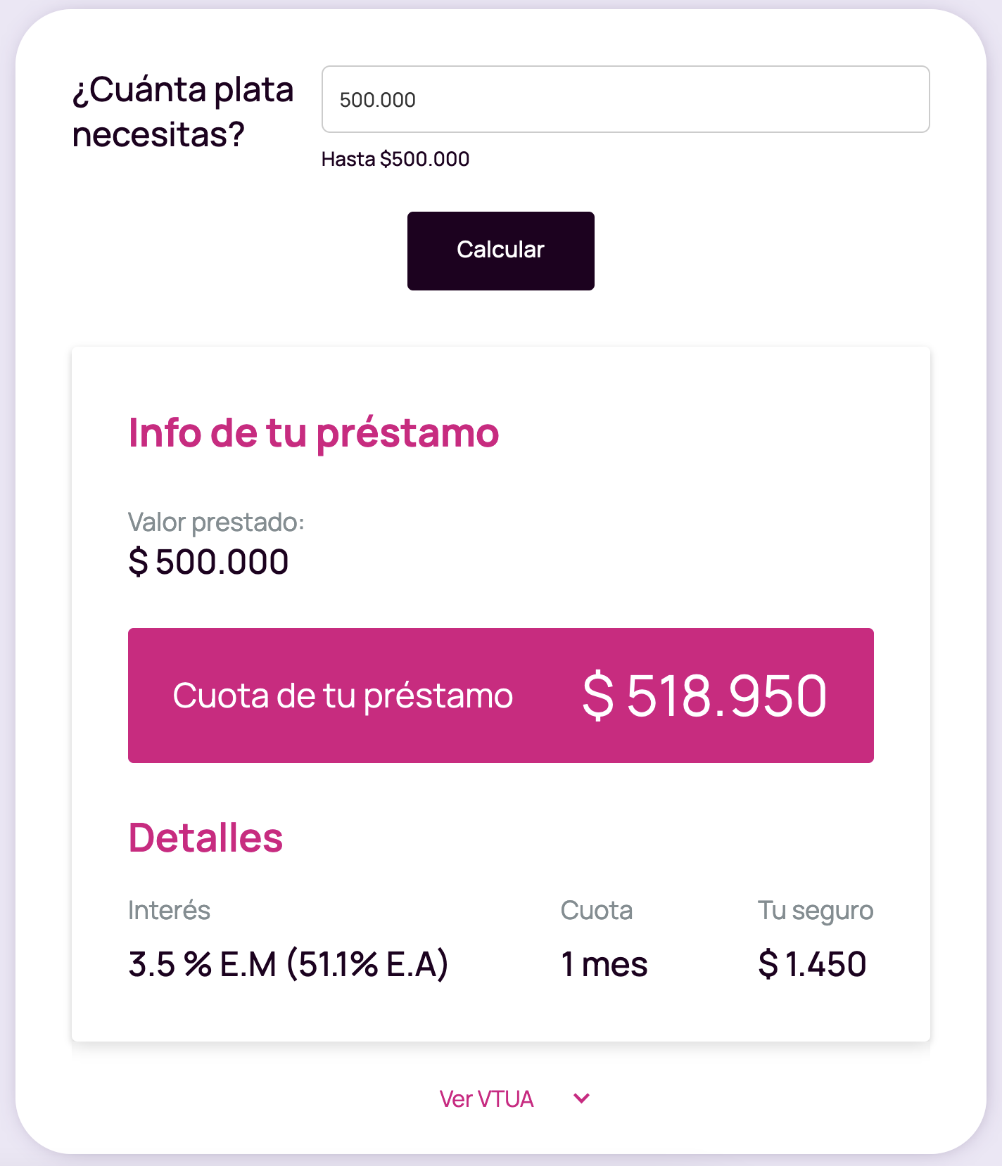 Simulador de préstamo en Colombia mostrado en un teléfono móvil
