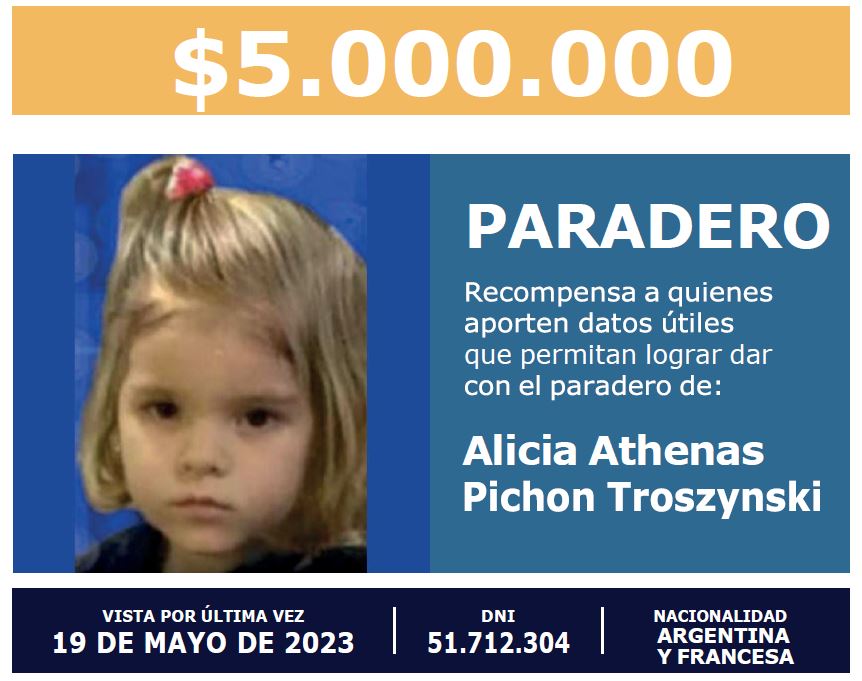 Aumentaron a $5 millones la recompensa por datos sobre una menor secuestrada por su madre hace 4 años