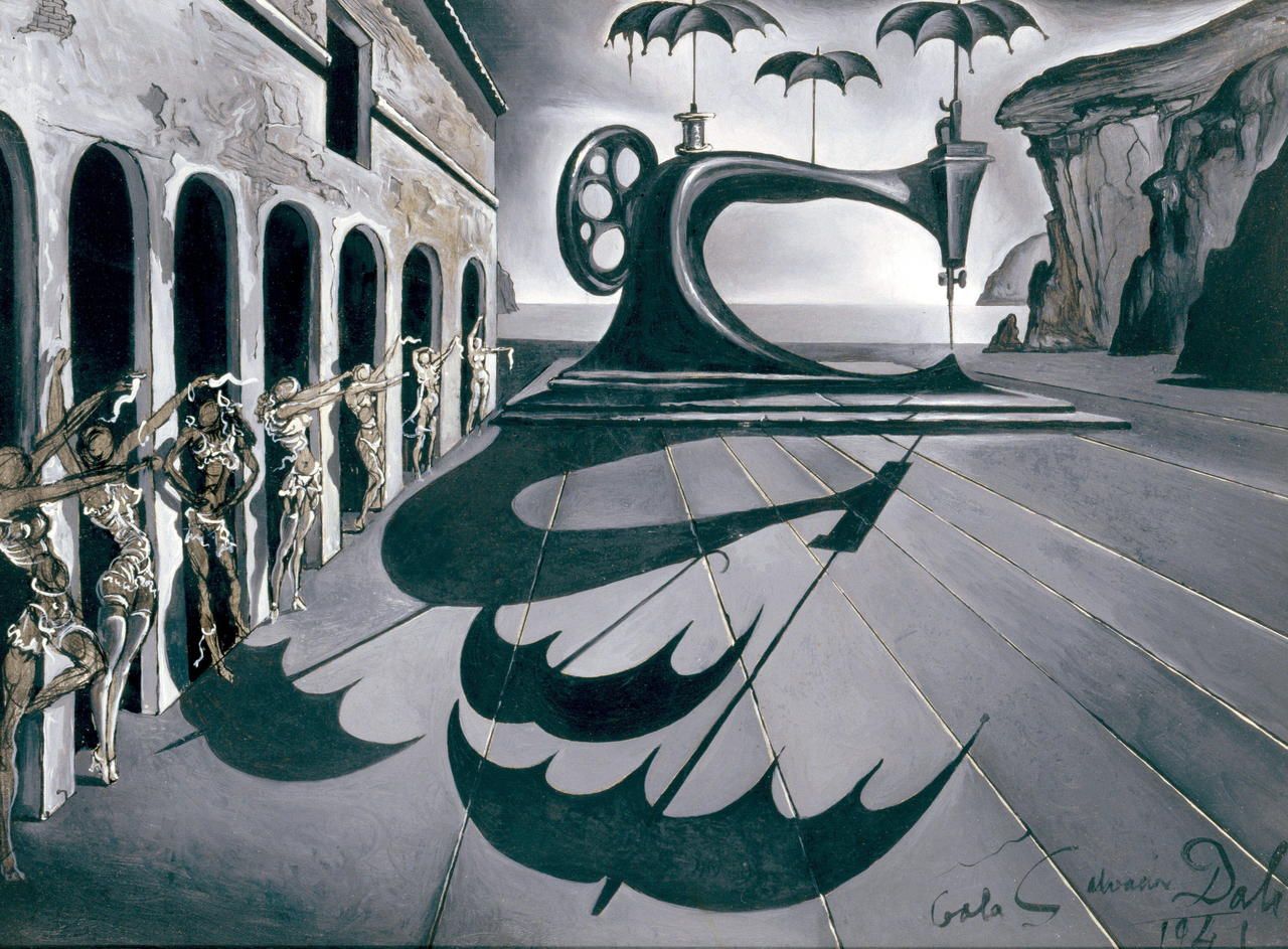 "Máquina de coser con paraguas en un paisaje surrealista", obra de Dalí inspirada en "Los cuentos de Maldoror" 