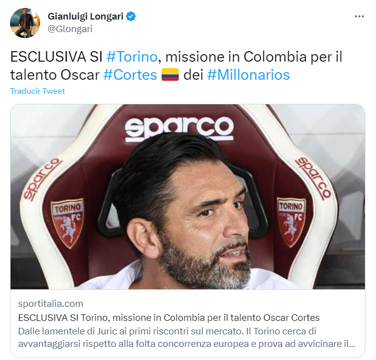 Il Torino insegue il gol di Nariño.  / Foto su Twitter di @Glongari.