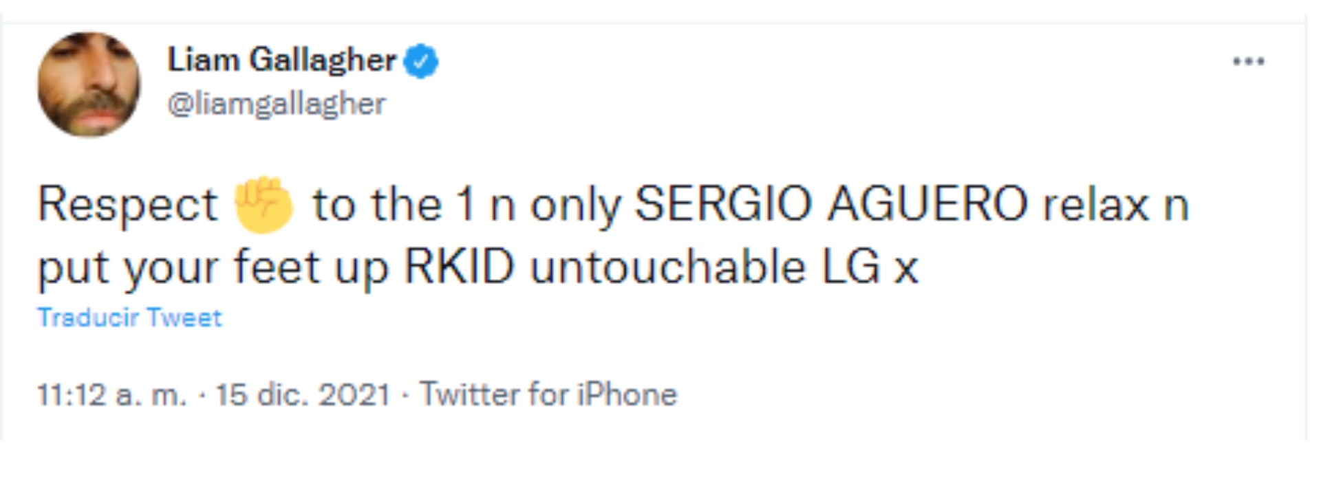 El mensaje de Liam Gallagher al Kun Agüero, luego de que el futbolista anuncie su retiro profesional