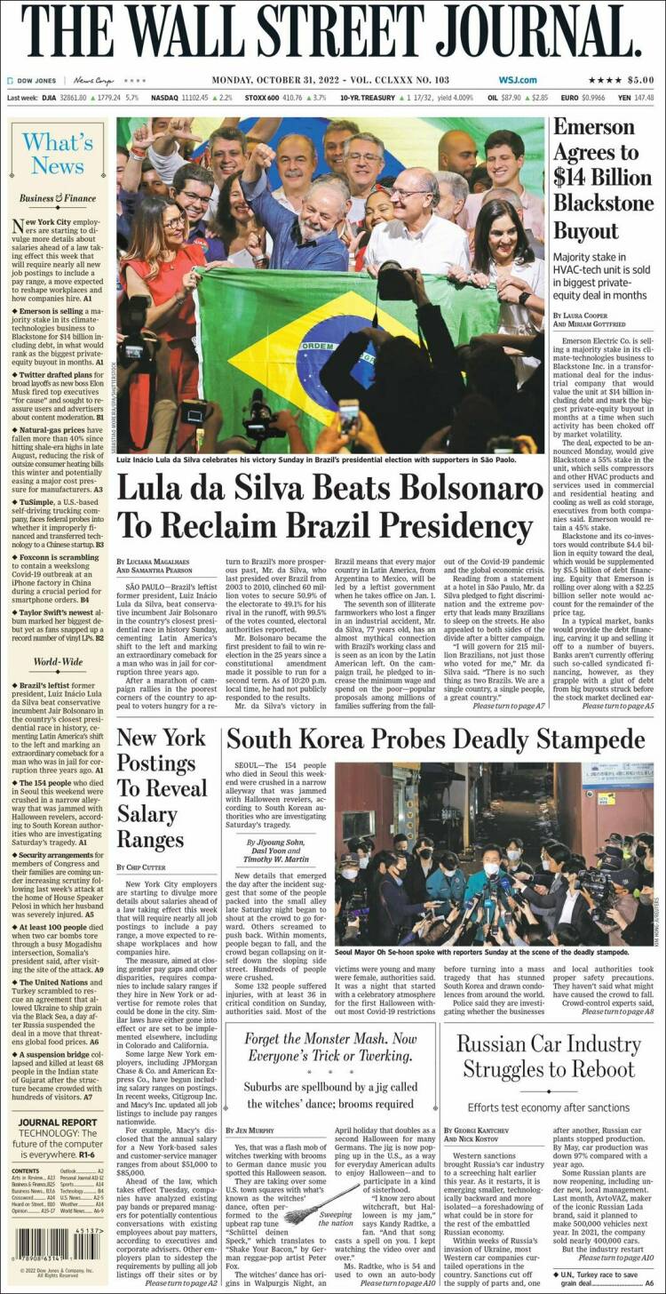 Cover of the Wall Street Journal for October 31, 2022