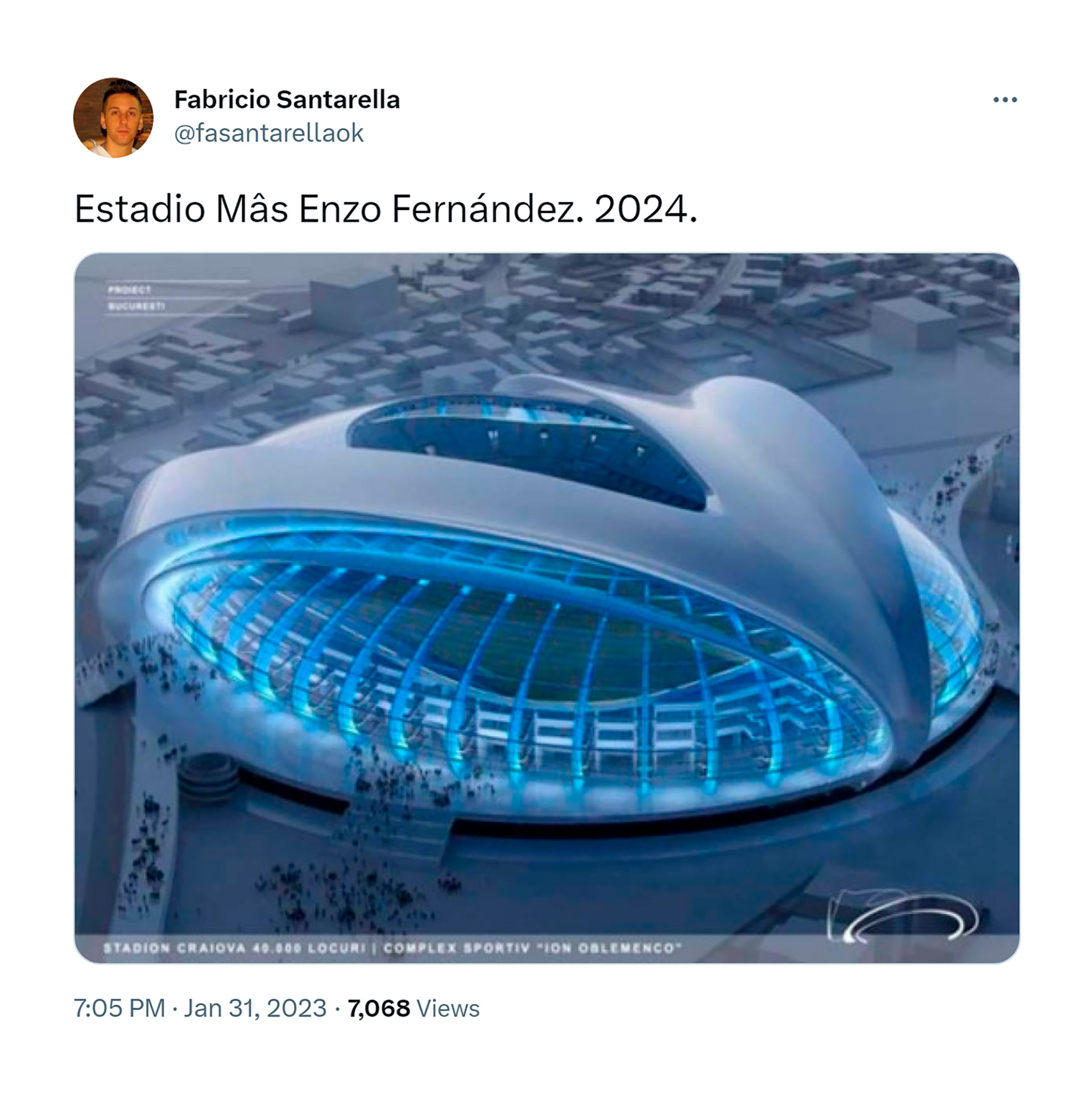 Otra futurista versión del Estadio Mundial remodelado por los millones de la venta de Fernández