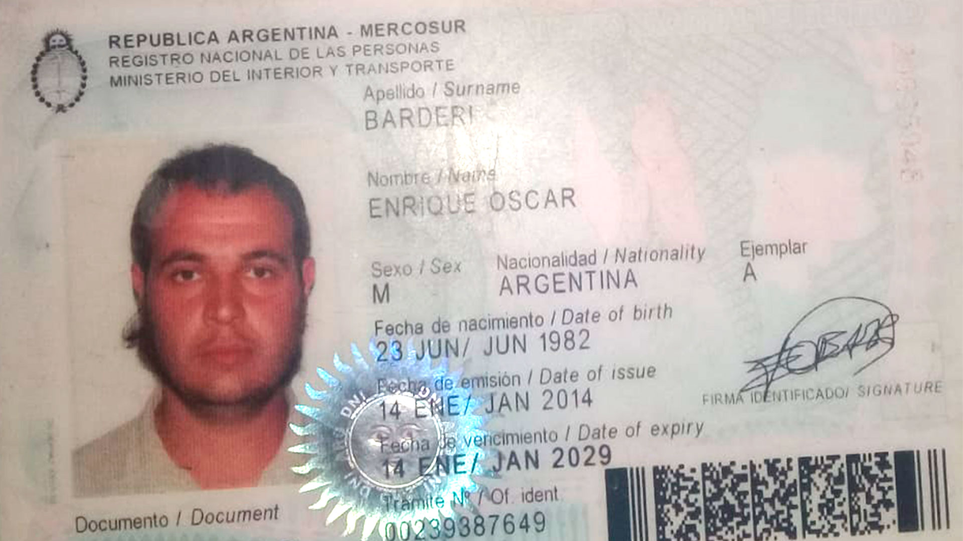 El docente asesinado Enrique Óscar Barderí, de 40 años