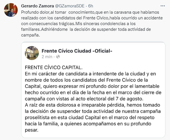 El gobernador Gerardo Zamora expresó su dolor por la muerte de la nena en un acto electoral. Fuente: Twitter