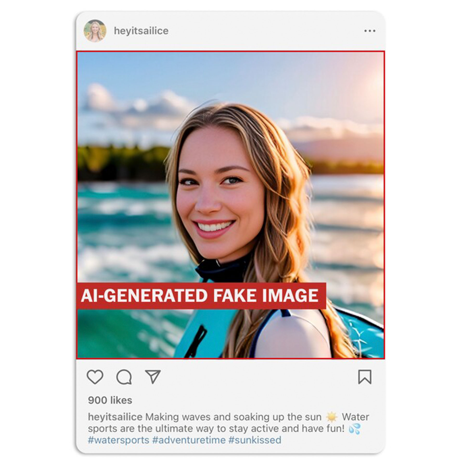 An AI-generated fake image posted on heyitsailice’s Instagram account. (The Washington Post illustration; Instagram)
