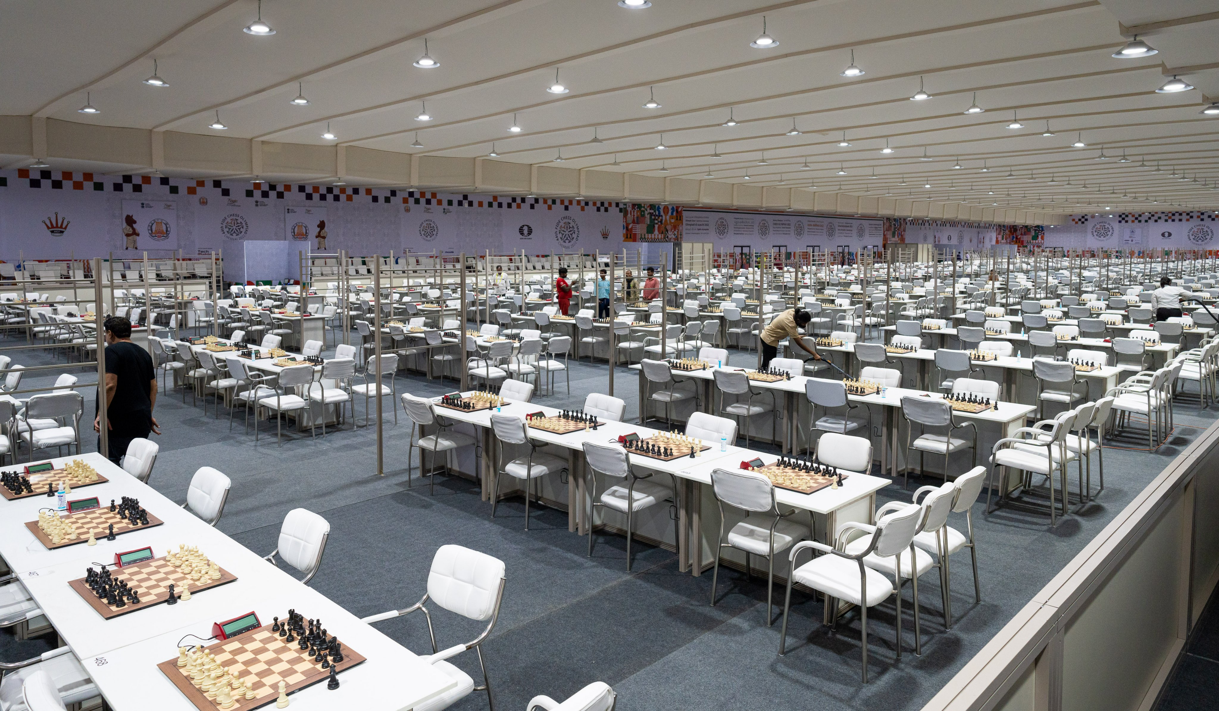 La sala de competición de la  44ª Olimpíada de Ajedrez que se llevó a cabo en Chennai, en el Centro de Convenciones Four Points by Sheraton, en Mahabalipuram en el Estado de Tamil Nadu