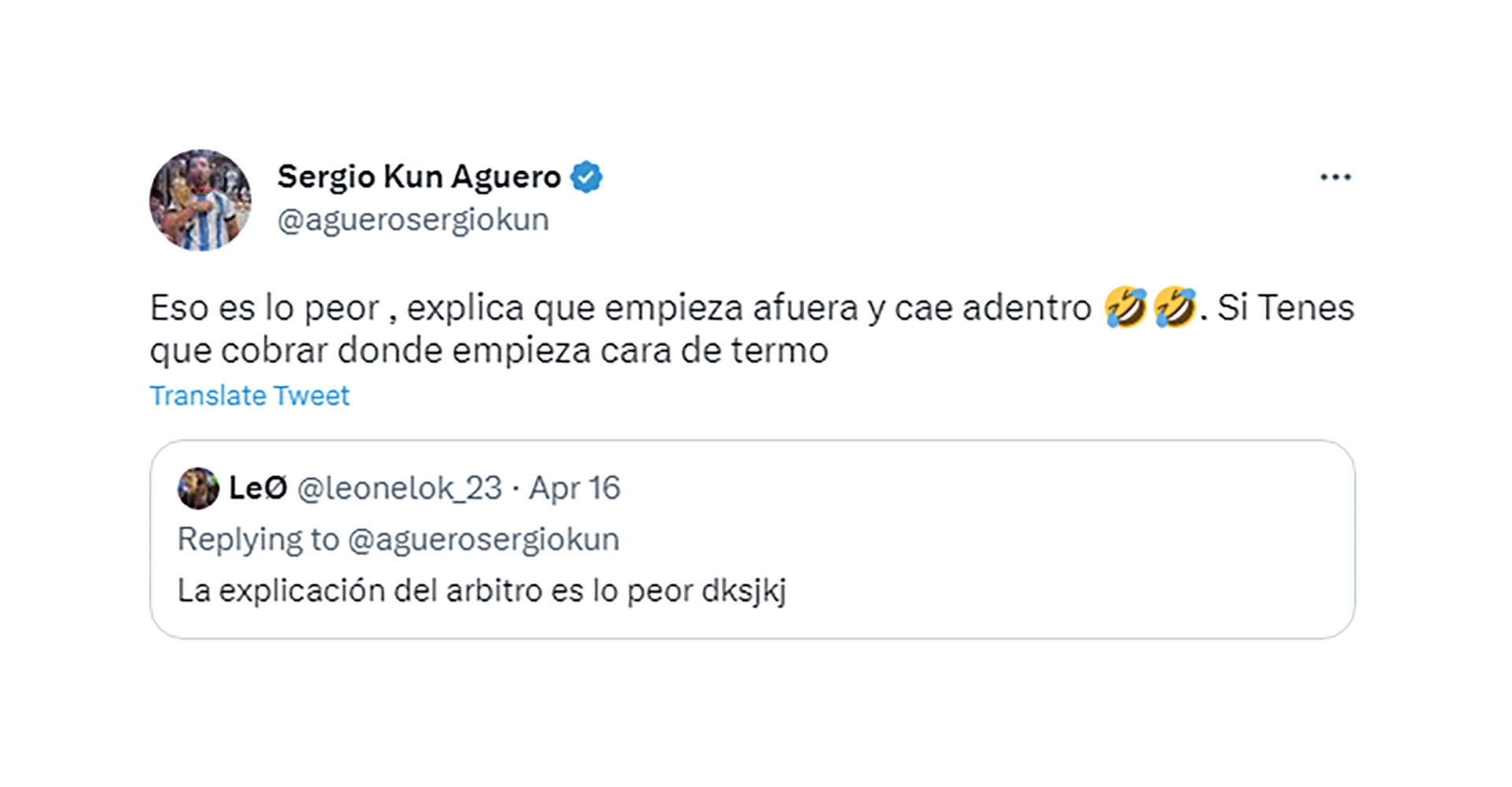El mensaje del Kun Agüero contra Yael Falcón Pérez