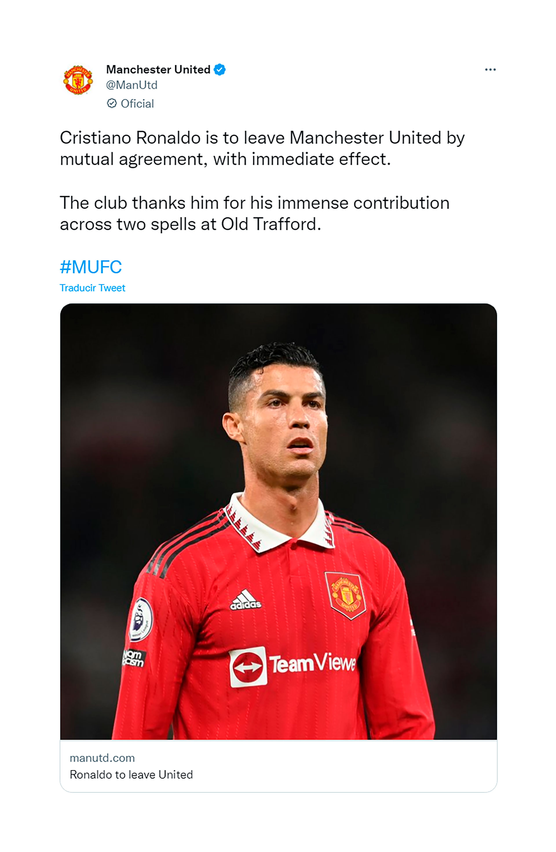 El comunicado del Manchester United para anunciar la salida de Cristiano Ronaldo