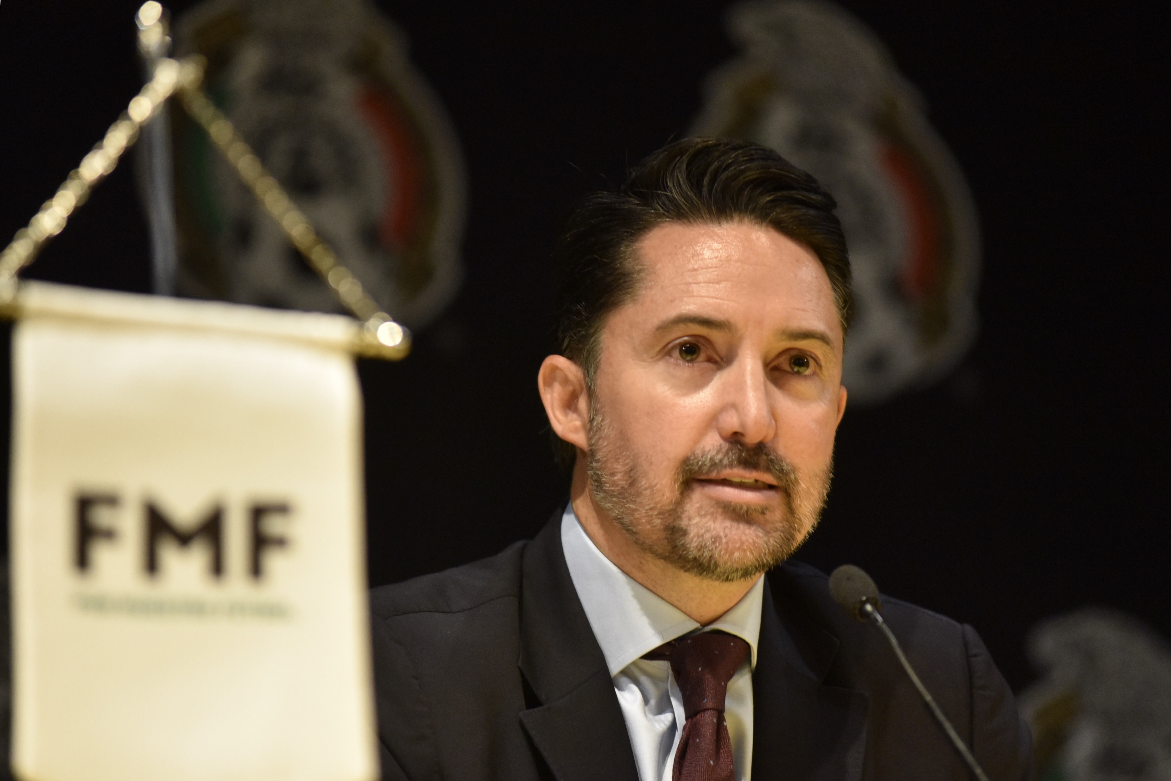 TOLUCA, ESTADO DE MÉXICO, 08MAYO2019.- Yon de Luisa, presidente de la FMF en conferencia de prensa anunció de forma oficial la salida de Guillermo Cantú, quien se desempeñaba como Director General Deportivo, quedando en su lugar Gerardo Torrado. FOTO: CRISANTA ESPINOSA AGUILAR /CUARTOSCURO.COM