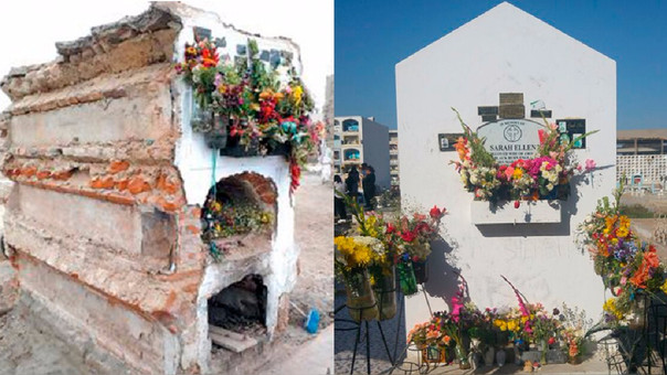 Así lucía la tumba de Sarah Ellen hace unos años (izquierda), hoy luce renovada y con flores (derecha). Fotos: RPP