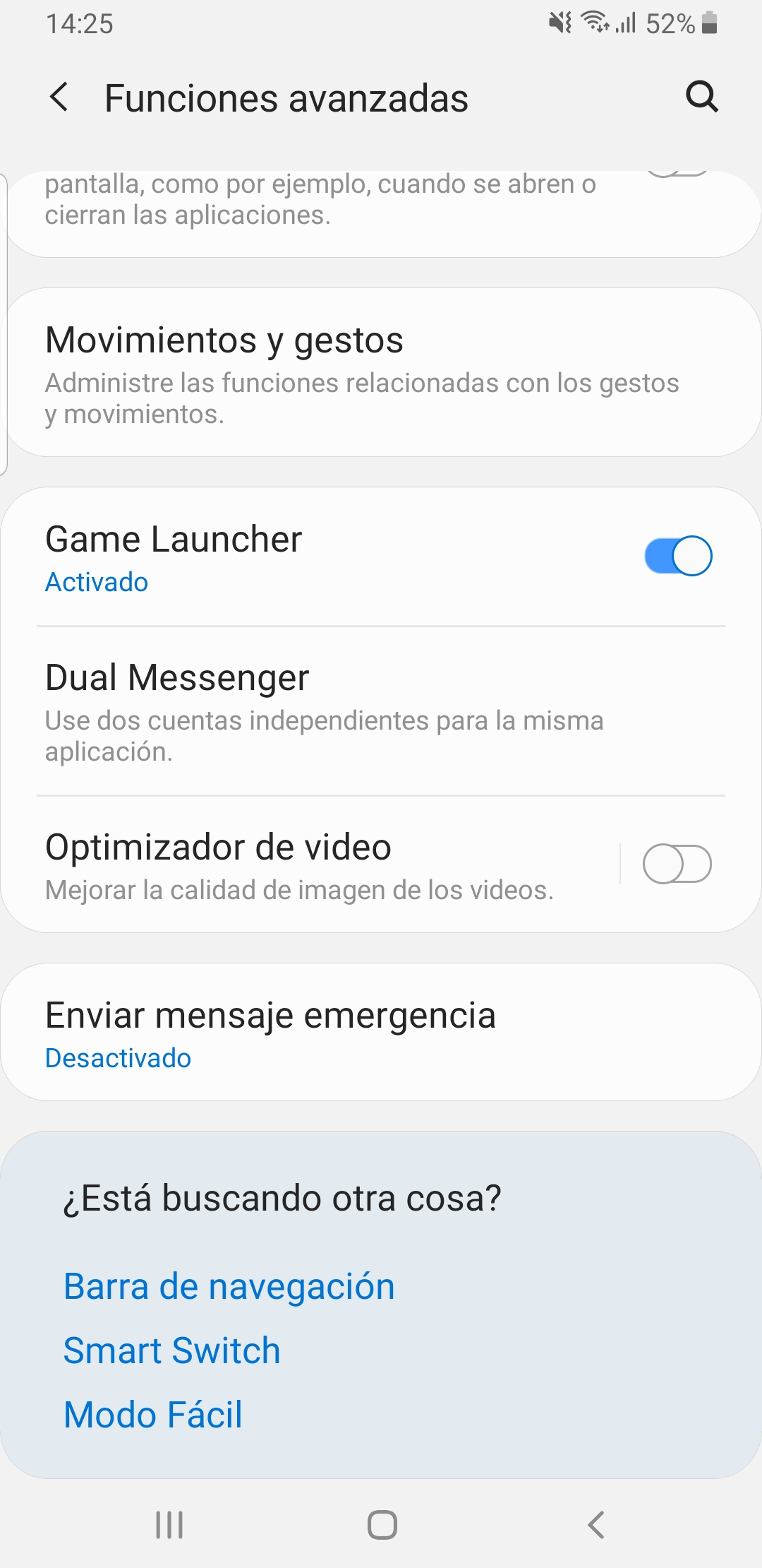 La opción Dual Messenger está dentro de "Funciones avanzadas" del menú de Ajustes
