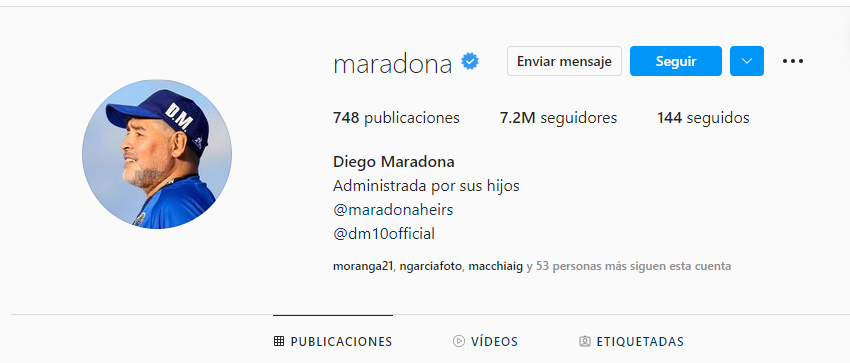 El perfil de Instagram que usaba Maradona