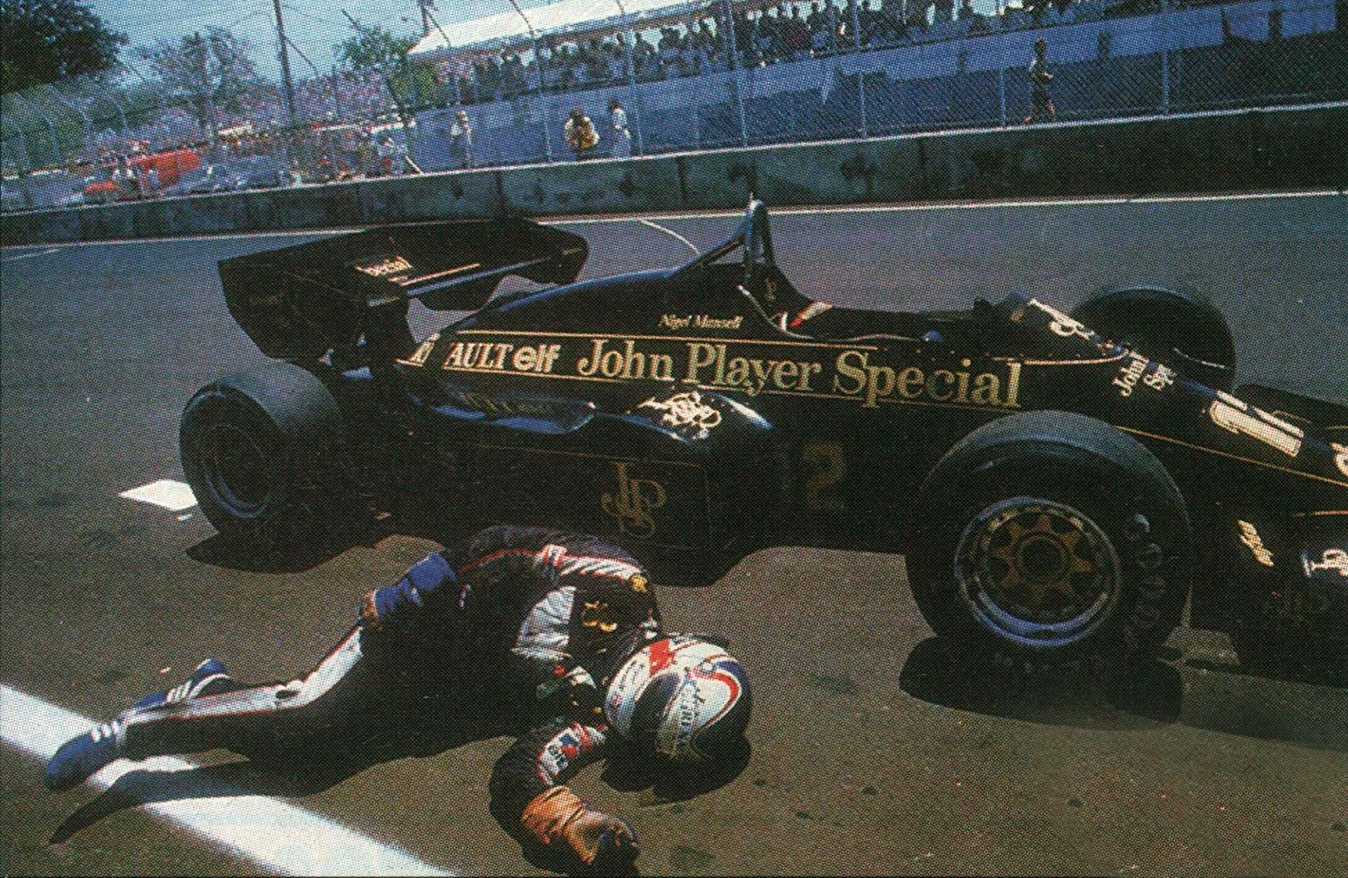Nigel Masell terminó desmayado en Dallas 1984 luego de empujar su Lotus (Archivo CORSA).