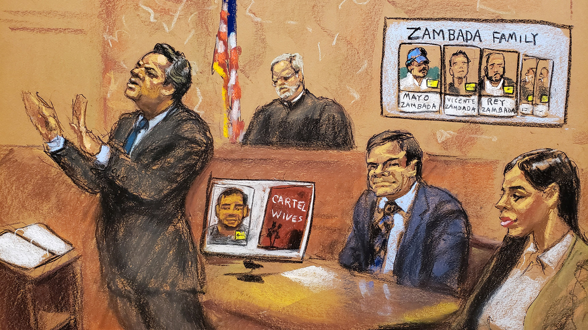 Ilustración del juicio a Guzmán en Nueva York (Foto: Reuters)