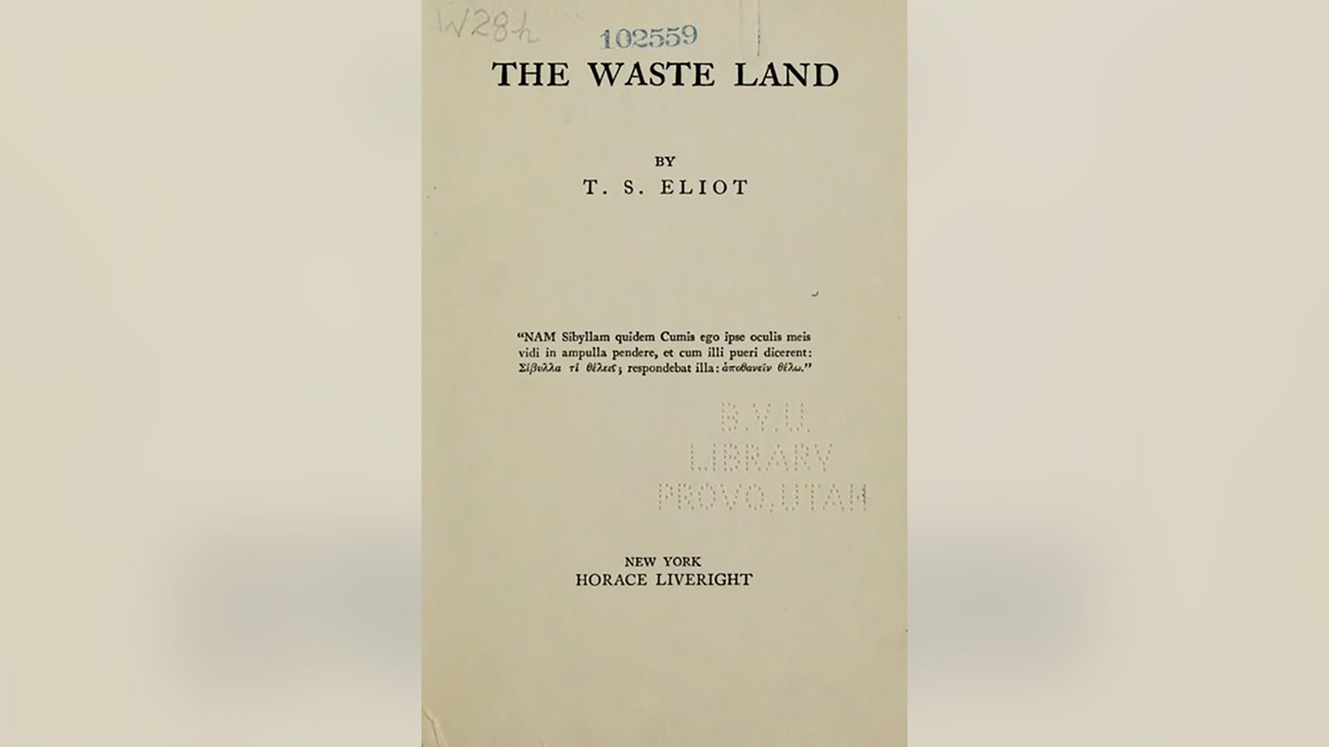 Carátula de la edición príncipe de The Waste Land (Nueva York, Horace Liveright, 1922). Wikimedia Commons