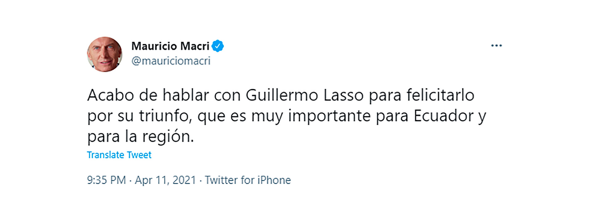 Mauricio Macri felicitó a Lasso por su victoria en Ecuador