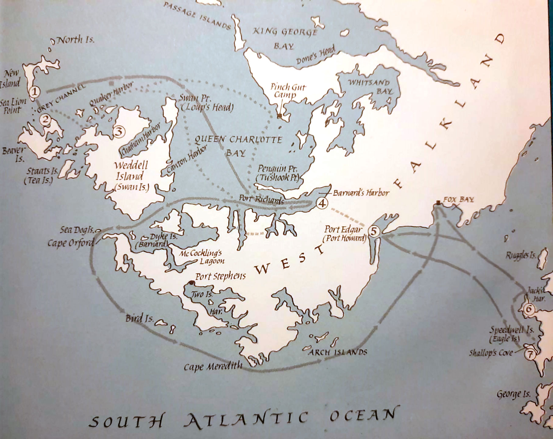 Las recorridas de Barnard y sus hombres entre canales, islotes, islas y a campo traviesa.