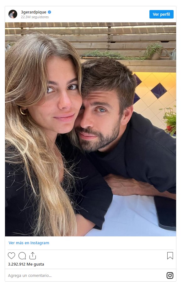 Gerard Piqué publicó en su cuenta de Instagram su primer fotografía oficial con Clara Chía. Instagram: @3gerardpique