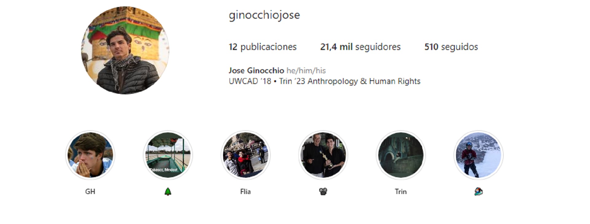 El perfil de Instagram de José Ginocchio
