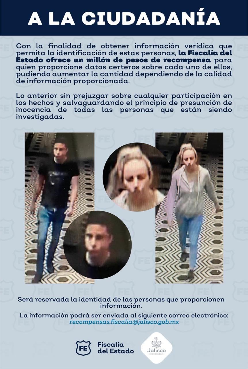 La Fiscalía de jalisco ofreció un millón de pesos por información que permita la identificación de las personas en la imagen (Foto: Twitter/FiscaliaJal)