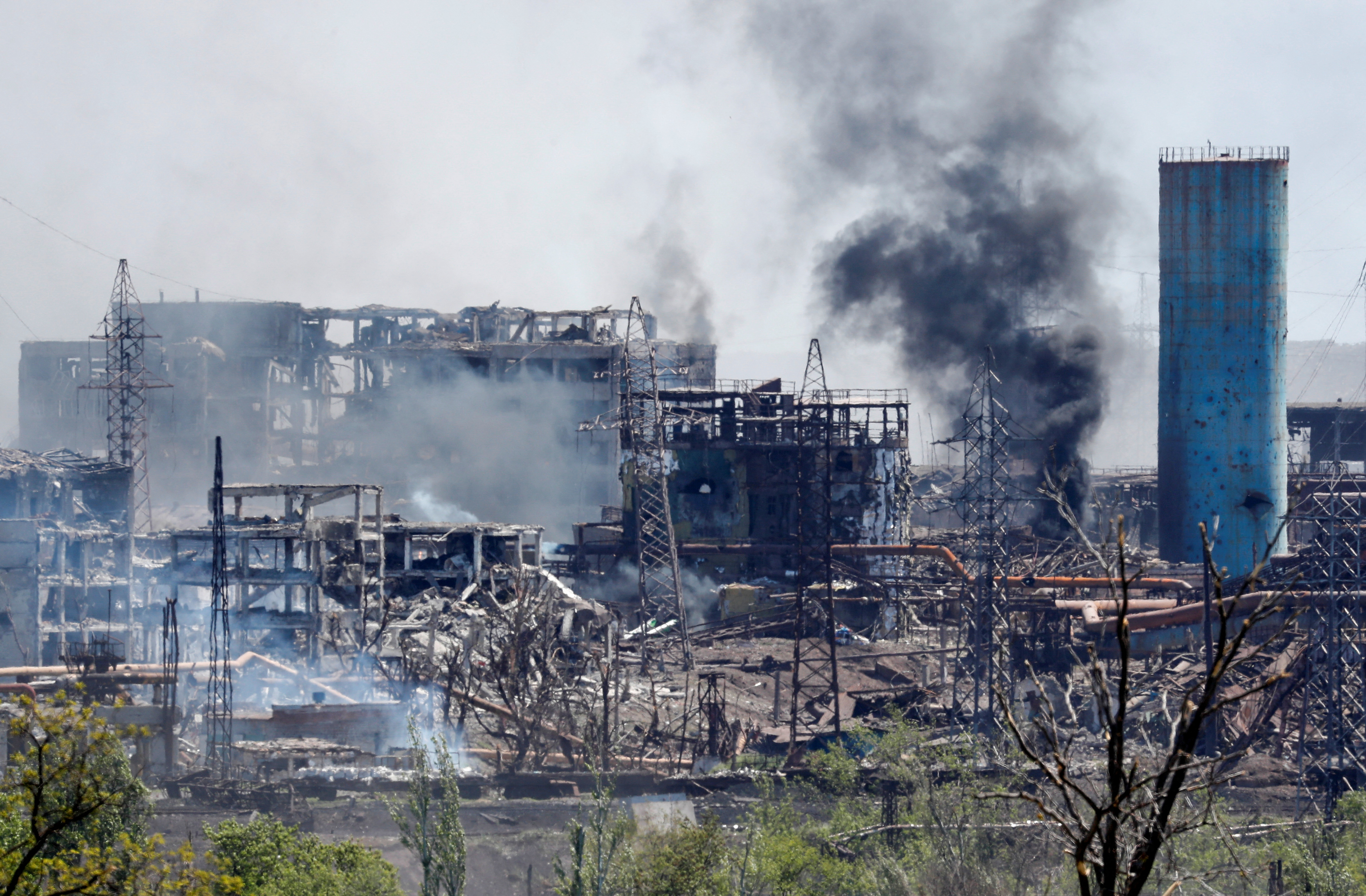 A view shows destroyed facilities of Azovstal Iron and Steel Works in Mariupol