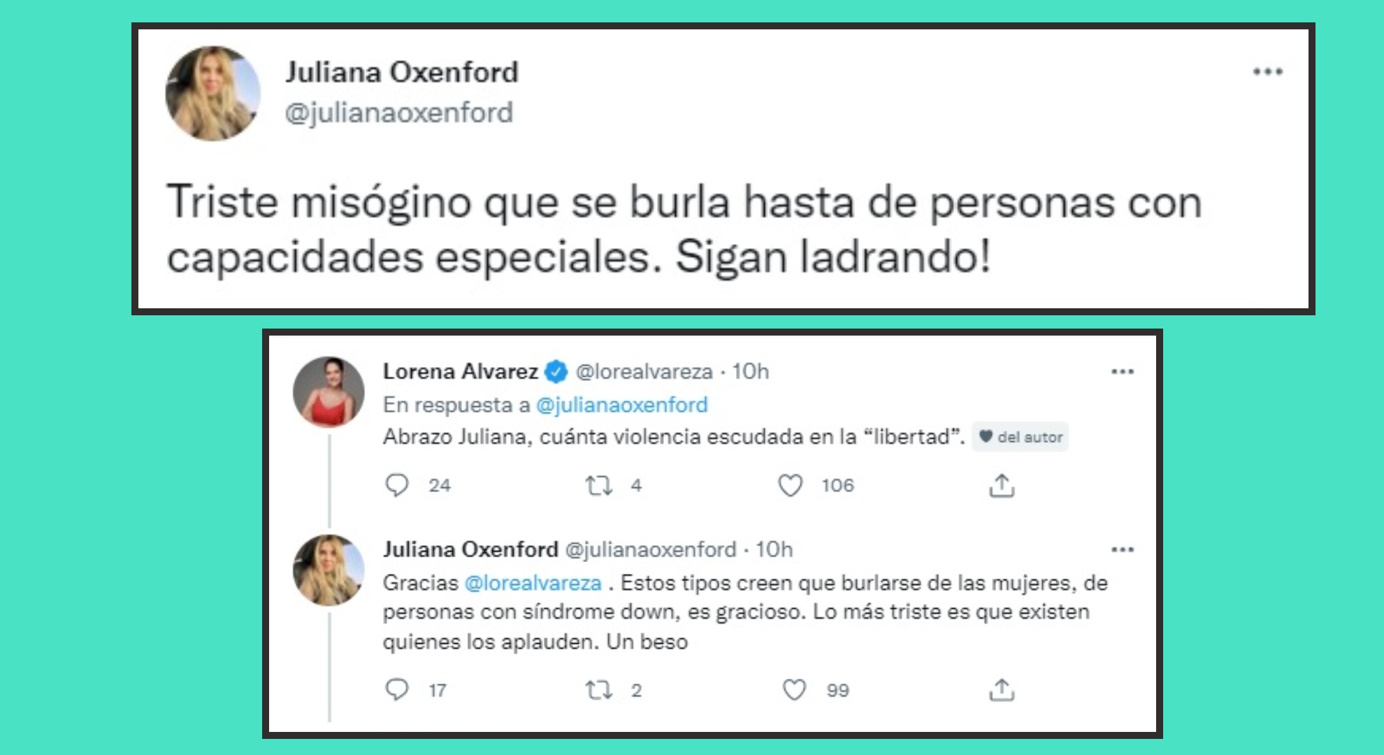 Juliana Oxenford defends herself against Jorge Luna through Twitter.