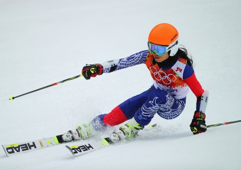 SOCHI, RUSSIA - FEBRUARY 18:  Vanessa Vanakorn of Thailand competes during the Alpine Skiing Women's Giant Slalom on day 11 of the Sochi 2014 Winter Olympics at Rosa Khutor Alpine Center on February 18, 2014 in Sochi, Russia.  (Photo by Clive Rose/Getty Images)