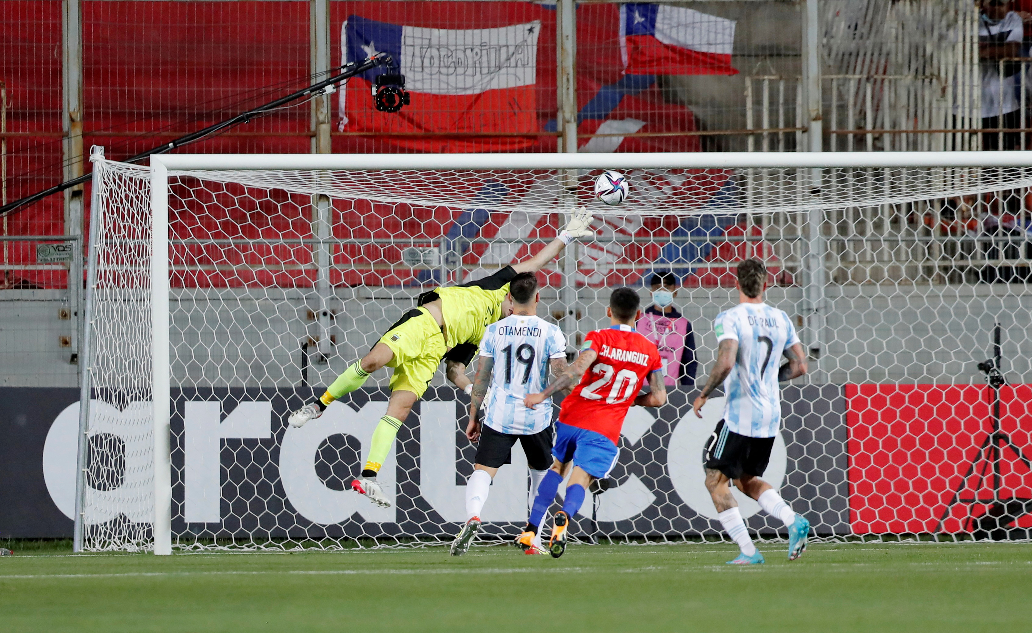Soccer Football - World Cup - South American Qualifiers - Chile v Argentina - Estadio Zorros del Desierto, Calama, Chile - January 27, 2022 Chile's Ben Brereton (not pictured) scores their first goal  Pool via REUTERS/Javier Torres