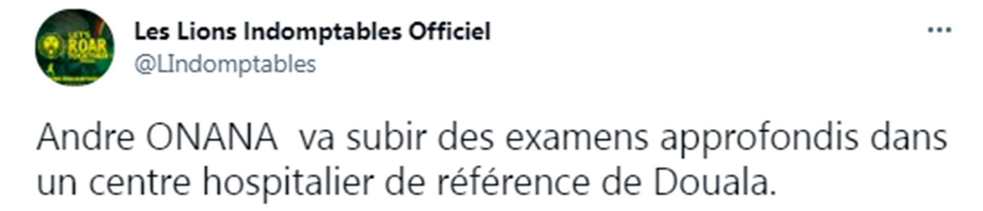 La selección de Camerún confirmó que André Onana se hará estudio médicos para descartar cualquier lesión tras el accidente (@LIndomptables)