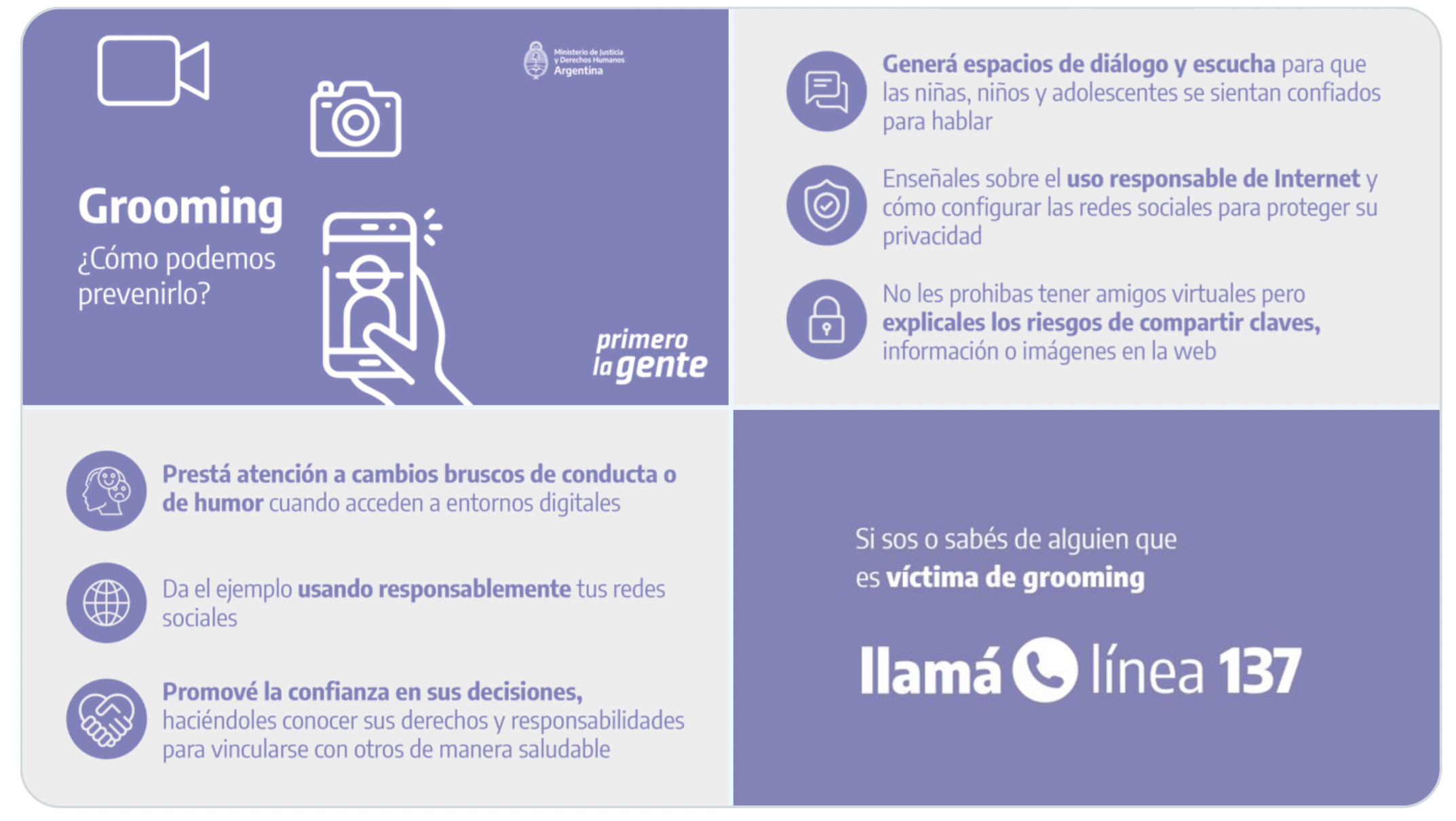 Consejos para prevenir el grooming. (foto: Twitter/Min. Justicia y DDHH)