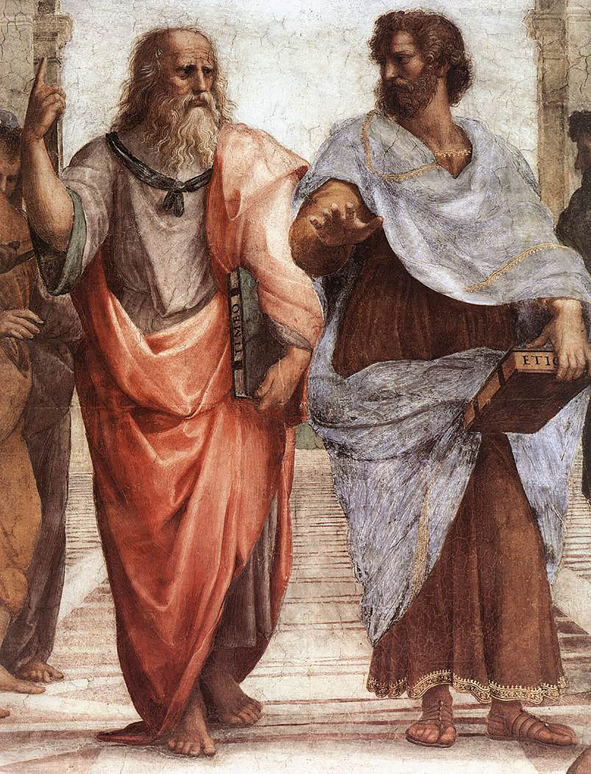 Platón (izquierda) y Aristóteles (derecha), retratados en La escuela de Atenas de Rafael Sanzio