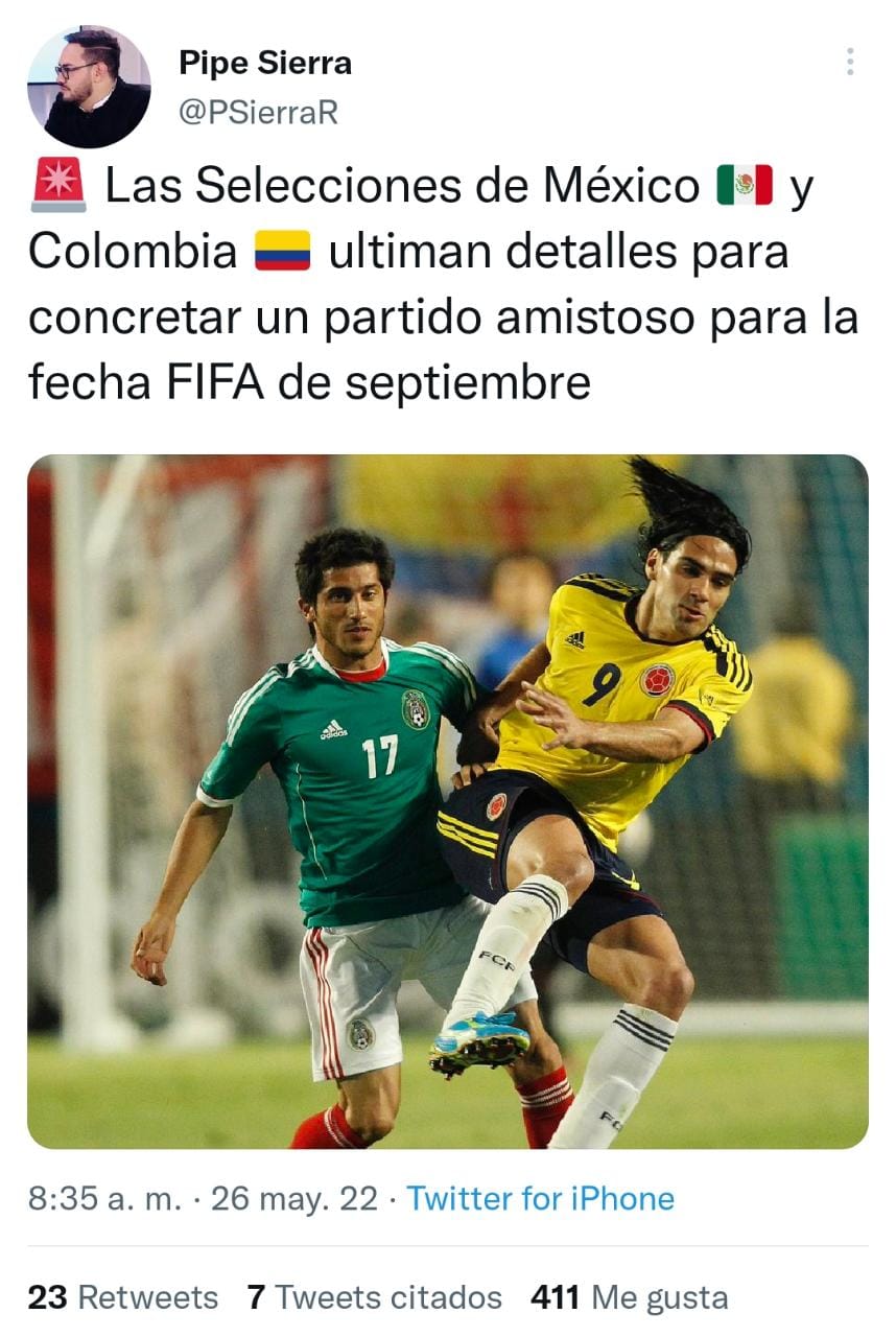 En septiembre Colombia jugaría contra México. Tomado @PSierraR