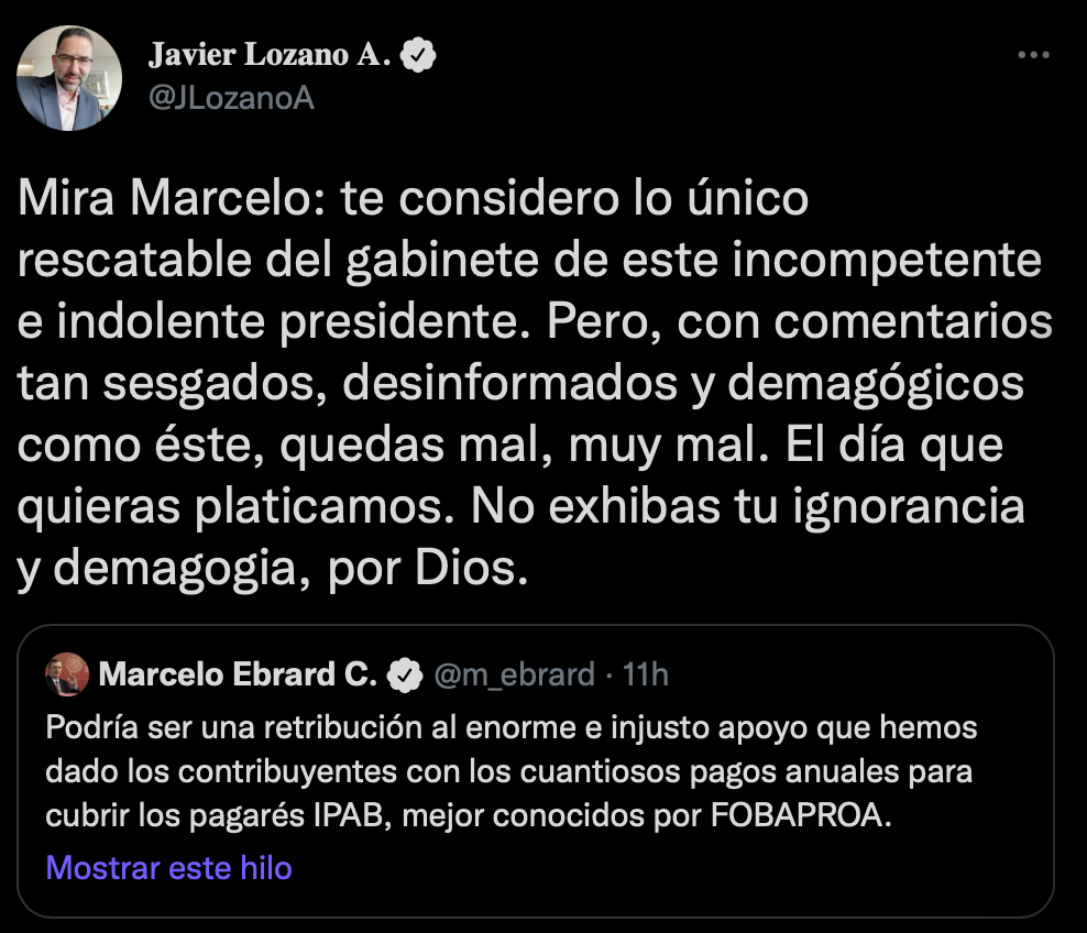 Lozano aseguró que los comentarios de Ebrard fueron sesgados y demagógicos (Foto: Twitter/@JLozanoA)