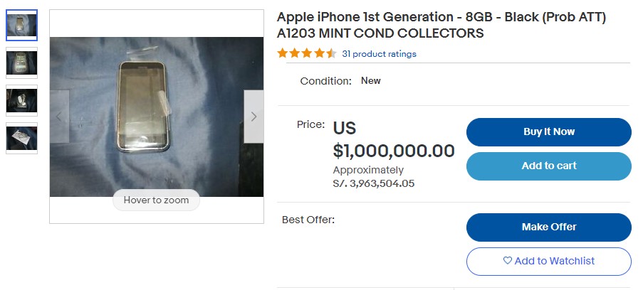 Venden iPhone de primera generación en un millón de dólares en eBay (Captura)