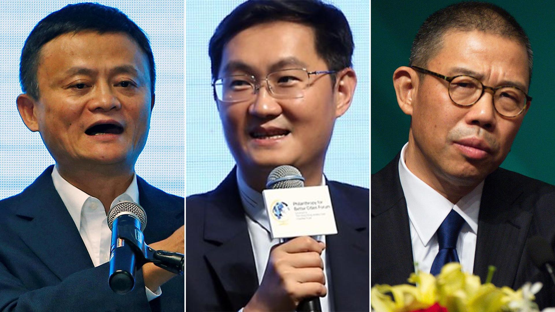 Jack Ma, Pony Ma y Zhong Shanshan (Archivo)