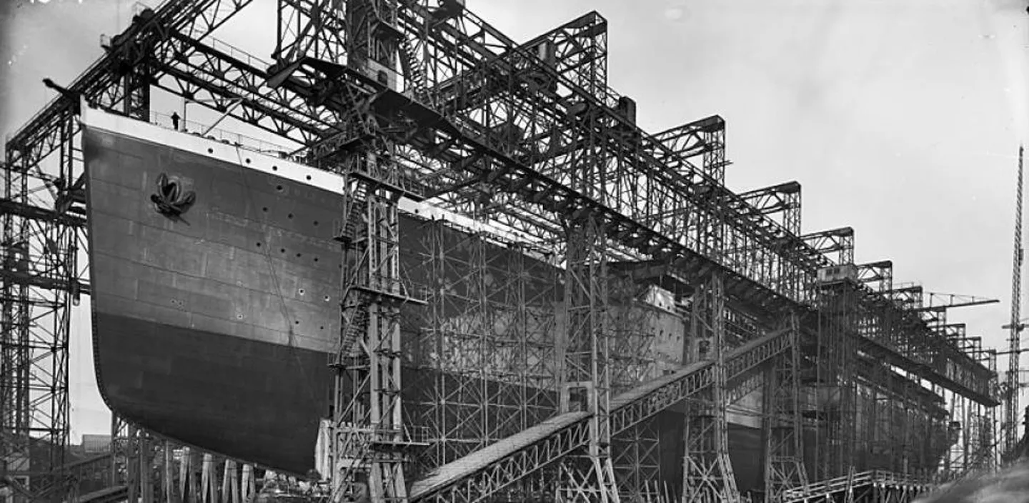El Britannic en el momento de su construcción en el astillero